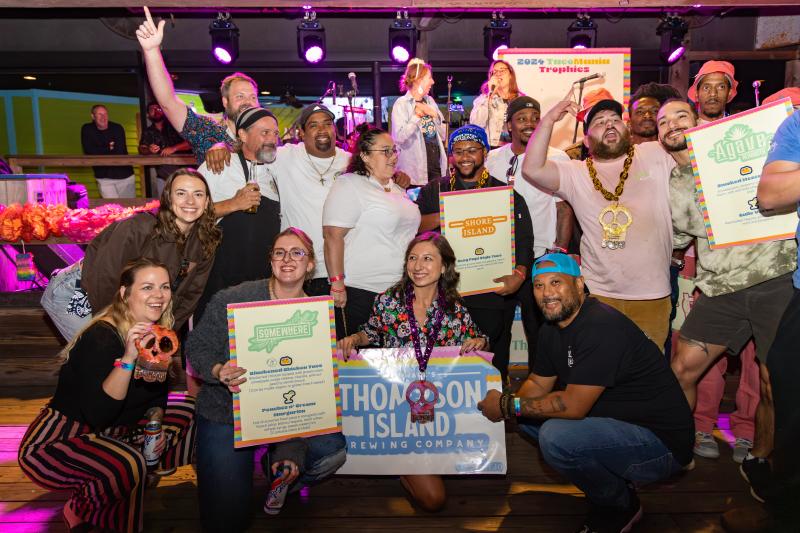 TacoMania organizers and prize winners gather for a group celebration photo. Shown are in back (l-r) Sadie Tenerovich and Leah Beach - Developing Artist Collaboration; middle row Kyle Ten Eyck- Somewhere; Andy West, Angel Malabet, Nilsa Perez, Brandon Quiñones and Eric Pumphrey - Shore Island; Kenji Greenstreet - Agave; Sean Norris - Pink Pony at Bramble & Brine; Theodore Page - Agave; and Jamare Freeman - Pink Pony at Bramble & Brine.
Down in front are Aileen Hearn, Hayley Wertz and Sally Salkin - Somewhere; and Gaby Castillo and Maurice Catlett- Thompson Island/Bluecoast. SUBMITTED PHOTOS